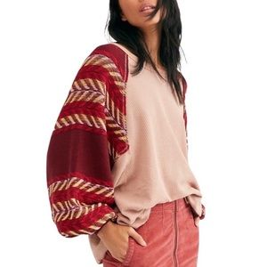 Free People Rainbow Dreams Balloon Sleeve Oversized Knit Pullover Sweater Top XS